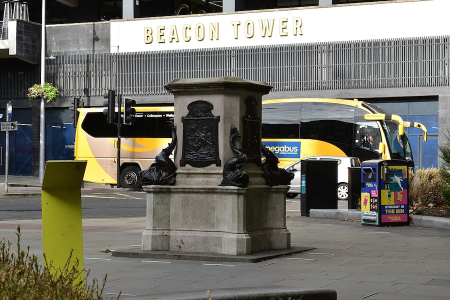 Empty plinth of the Colston monument in Bristol. Photo courtesy Wiki Commons