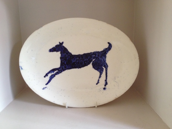 Early Grayson Perry Ceramic platter with lurcher type dog depicted 1990