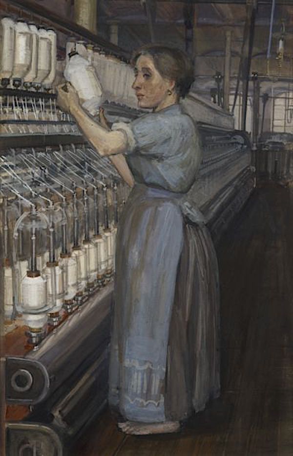 Image: Sylvia Pankhurst, In a Glasgow Cotton Spinning Mill: Changing the Bobbin 1907.