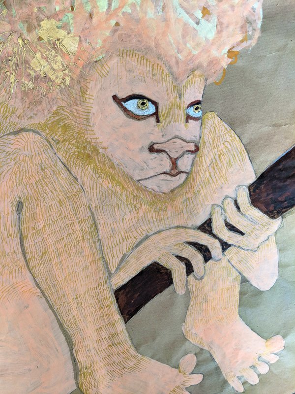 Jesse Darling Lion in wait for Saint Jerome and his medical kit, detail © Jesse Darling 2018