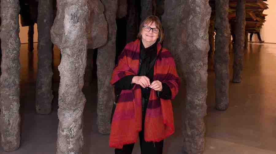 Phyllida Barlow with her installation Scree stage for The Hepworth Prize for Sculpture 2016Photo: PA – Press association