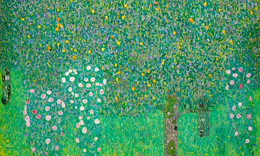 Klimt-Rosebushes Under the Trees