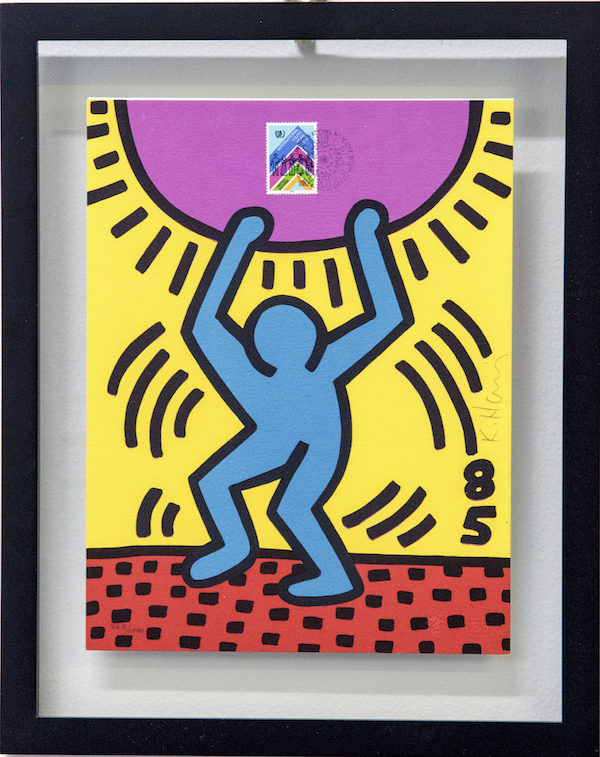 Keith Haring, Lithograph to Accompany The United Nations Stamp: “International Youth Year”, edition 362/1000, 1984, Private Collection, Keith Haring artwork copyright ️ Keith Haring Foundation