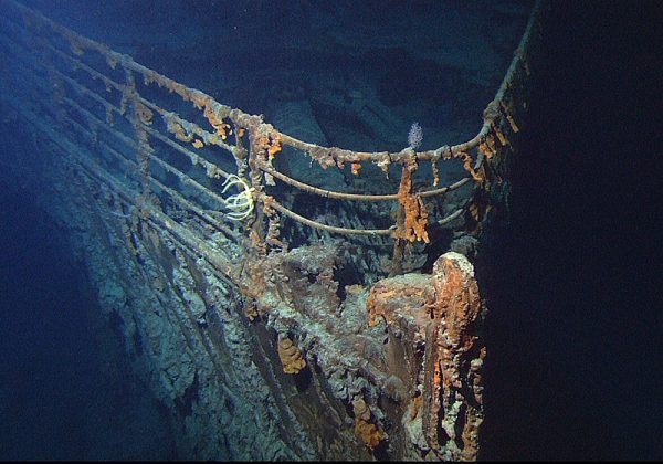View of the bow of the RMS Titanic photographed in June 2004 by the ROV Hercules during an expedition returning to the shipwreck of the Titanic. Date June 2004 Source http://www.gc.noaa.gov/gcil_titanic.html Author Courtesy of NOAA/Institute for Exploration/University of Rhode Island (NOAA/IFE/URI).