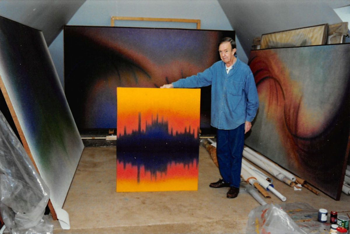 James Hilleary in his Studio holding one of the works in his Reflection Series paintings Date 11 December 2004 Source Own work Author Keirn Hilleary