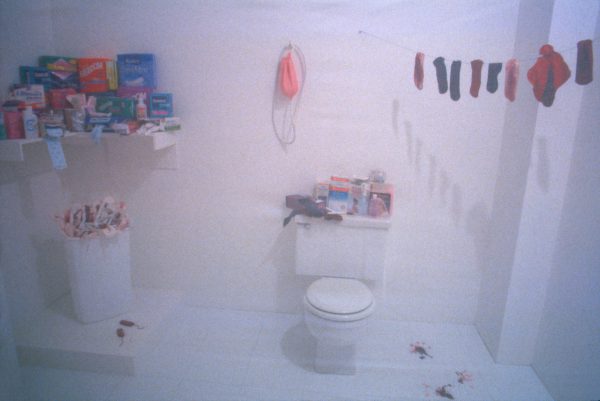 Judy Chicago, Menstruation Bathroom, 1995, mixed media, reinstallation at LAMOCA of 1972 Menstruation Bathroom from Womanhouse, 1995. © Judy Chicago