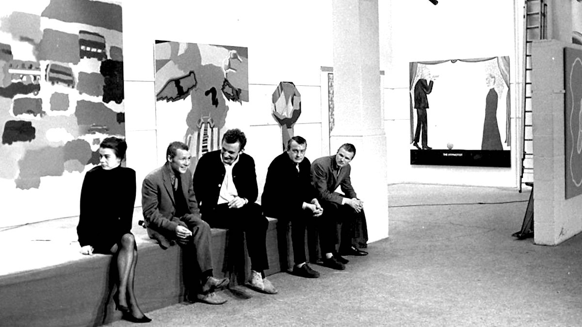 Bridget Riley, Michael Vaughan, Patrick Proctor, Bryan Robertson and Paul Huxley at Whitechapel Art Gallery, 1964