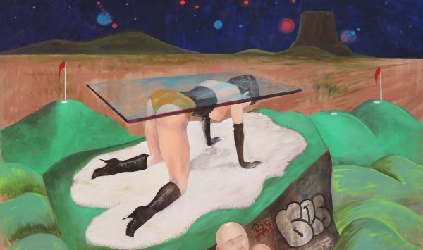 Noah Becker, “Midnight at the Mini Golf”, also titled “Landscape #4 (After Allen Jones)”, 2020. Acrylic on canvas, 48 by 36 inches. Courtesy of the artist.