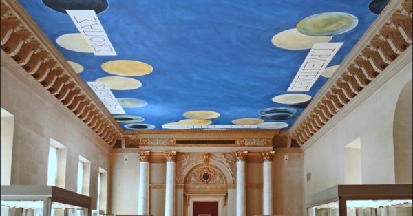 Photograph by Jean-Pierre Dalbéra of permanent installation of Cy Twombly painted ceiling in the Louvre's Salle des Bronzes, Paris, France Date 18 June 2012 Source https://www.flickr.com/photos/dalbera/7401845292 Author Jean-Pierre Dalbéra, Cy Twombly
