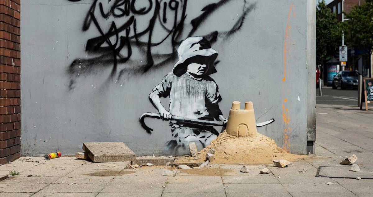 Banksy, Sandcastle in Lowestoft, part of his "Great British Spraycation." Photo by Banksy