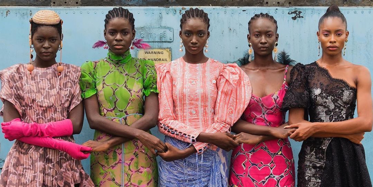 Africa Fashion, Models holding hands, Lagos, Nigeria, 2019 by Stephen Tayo. Courtesy Lagos Fashion Week.