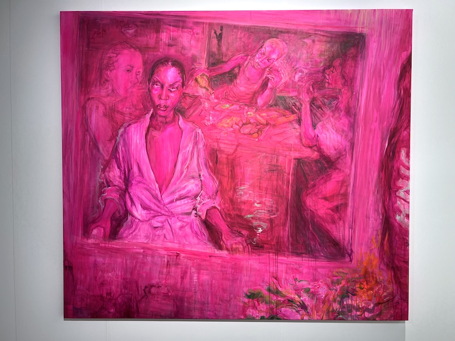 Jewel Ham, scared of you, 2022 Oil, acrylic, coloured pencil and pastel on canvas, 64 × 72 inches, 162.56 x 182.88 cm Jeffrey Deitch