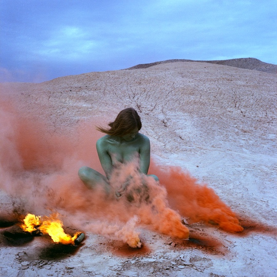 Judy Chicago, Immolation from Women and Smoke, 1972 Fireworks performance Performed by Faith Wilding in the California Desert © Judy Chicago/Artists Rights Society (ARS), New York Photo courtesy of Through the Flower Archives C ourtesy of the artist; Salon 94, New York; and Jessica Silverman Gallery, San Francisco