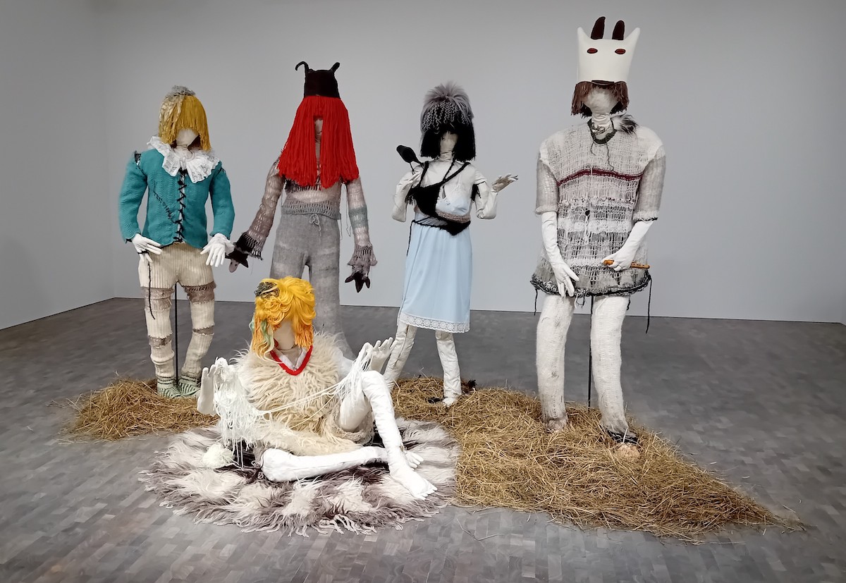 Paulina Olowska: ‘Squelchy Garden Mules and Mamunas’ Costumes’, 2023 – costumes, wigs and mannequins – dimensions variable