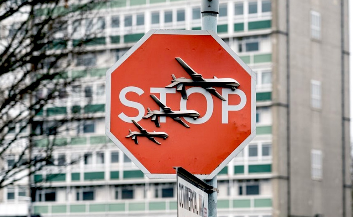 Banksy Stop Sign Drone Art Theft