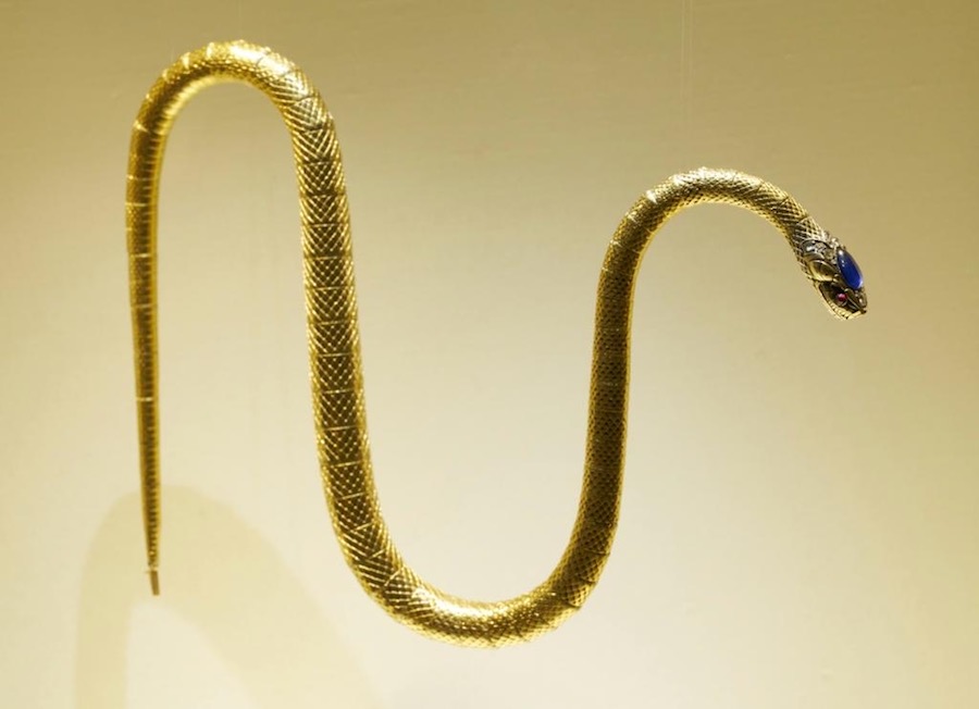Antique Jeweled Snake NecklaceFrench, c. 1875. Gold, diamonds, sapphire, rubies, 60.5 cm long, Wartski Photo credit: Parker Calvert