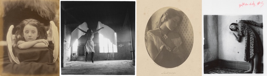 L-R: The Dream (Mary Hillier) by Julia Margaret Cameron, 1869. Wilson Centre for Photography; Untitled, 1979 by Francesca Woodman. Courtesy Woodman Family Foundation © Woodman Family Foundation / DACS, London; Annie (My very first success in Photography), by Julia Margaret Cameron, 1864. The J. Paul Getty Museum, Los Angeles; Self Portrait at Thirteen by Francesca Woodman, 1972. Courtesy Woodman Family Foundation © Woodman Family Foundation / DACS, London