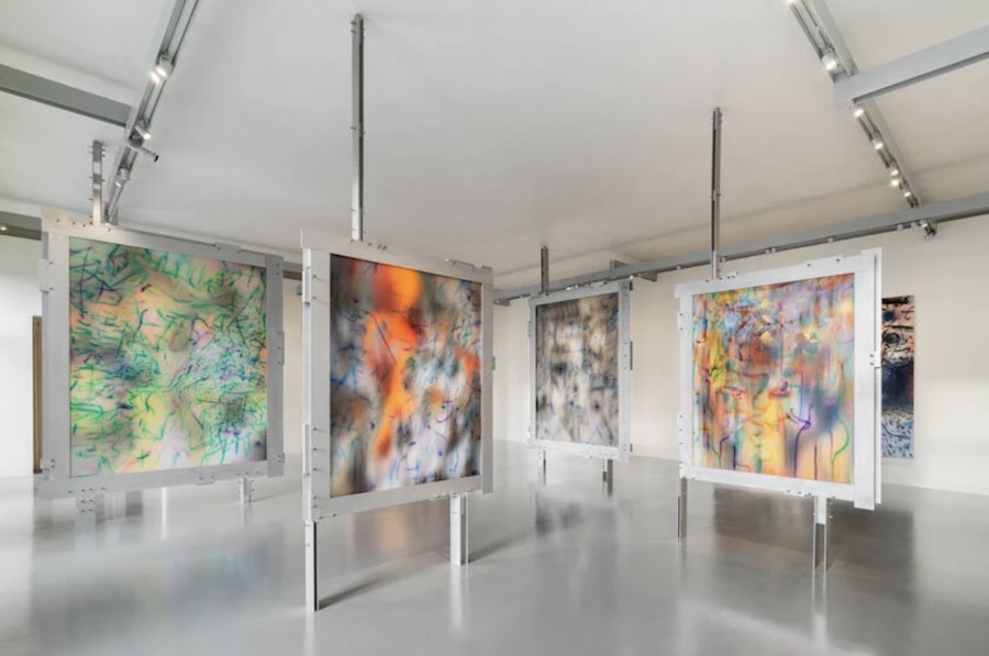 Julie Mehretu​, TRANSpaintings, 2023-2024, courtesy of the artist and White Cube. installation view, ‘Julie Mehretu. Ensemble’, 2024, Palazzo Grassi, Venezia. ph. Marco Cappelletti © Palazzo Grassi, Pinault Collection