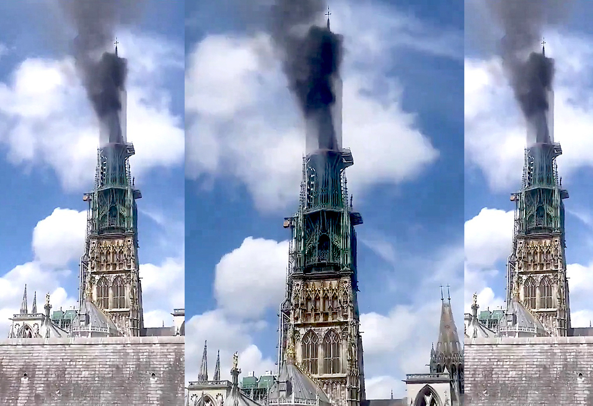 Rouen Cathedral Suffers Significant Fire Engulfing The Spire