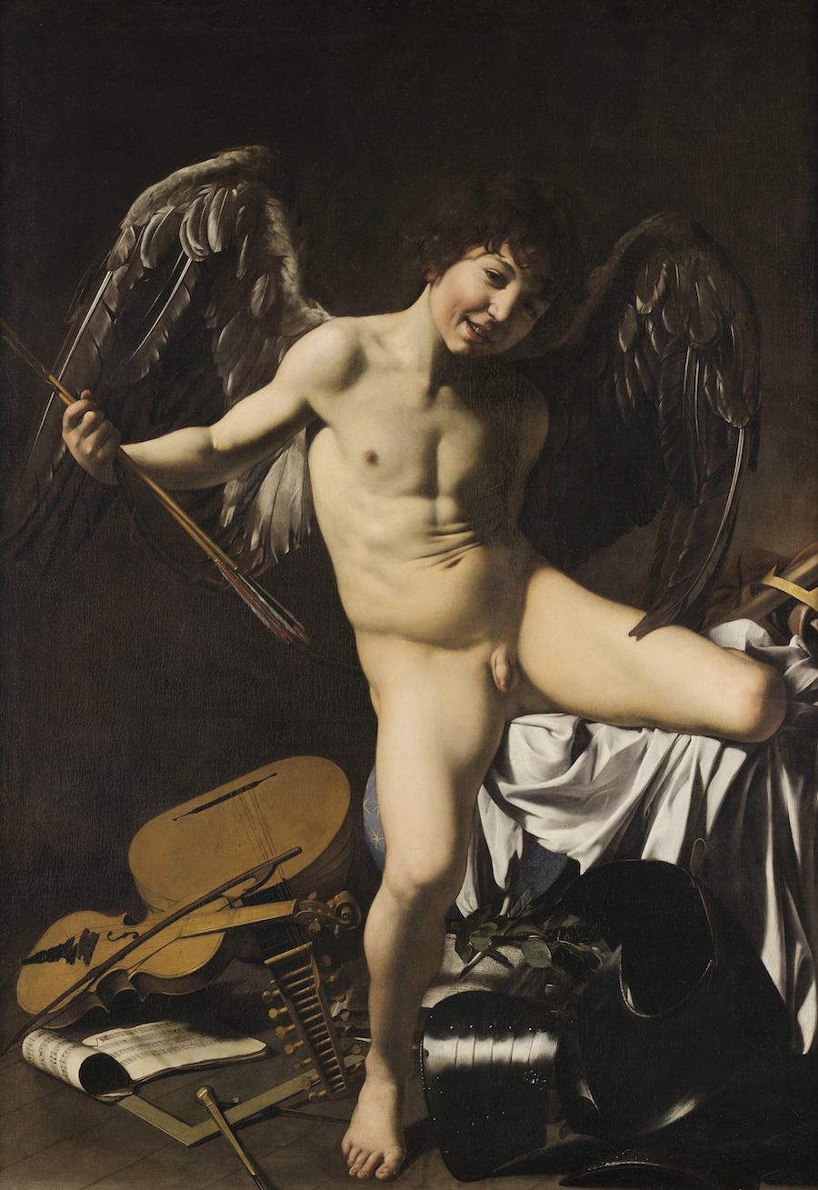 Caravaggio (Michelangelo Merisi) Cupid as Victor, 1601_02 Photo credits_ Gemäldegalerie, Staatliche Museen zu Berlin _ Image by Google; Public Domain Mark 1.0