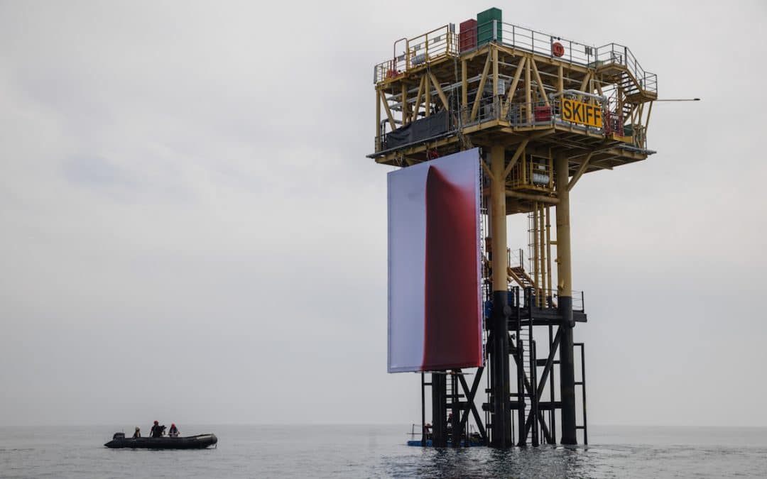 Anish Kapoor Climate Protest Painting Installed On Active Shell Oil Platform