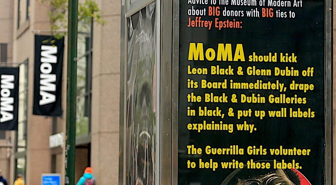 Guerrilla Girls Call For MoMa Chairman Leon Black To Resign –  Goldsmiths Move Towards Industrial Action – Angelina Jolie Auctions £3m Winston Churchill Painting