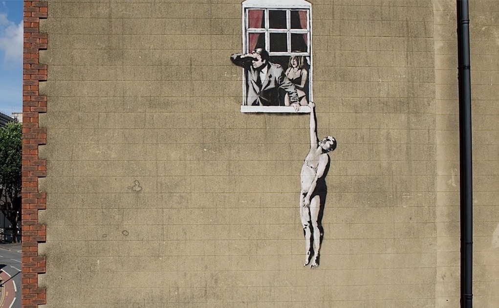 Banksy’s Well Hung Lover Mural Faces Uncertainty As Building Auctioned