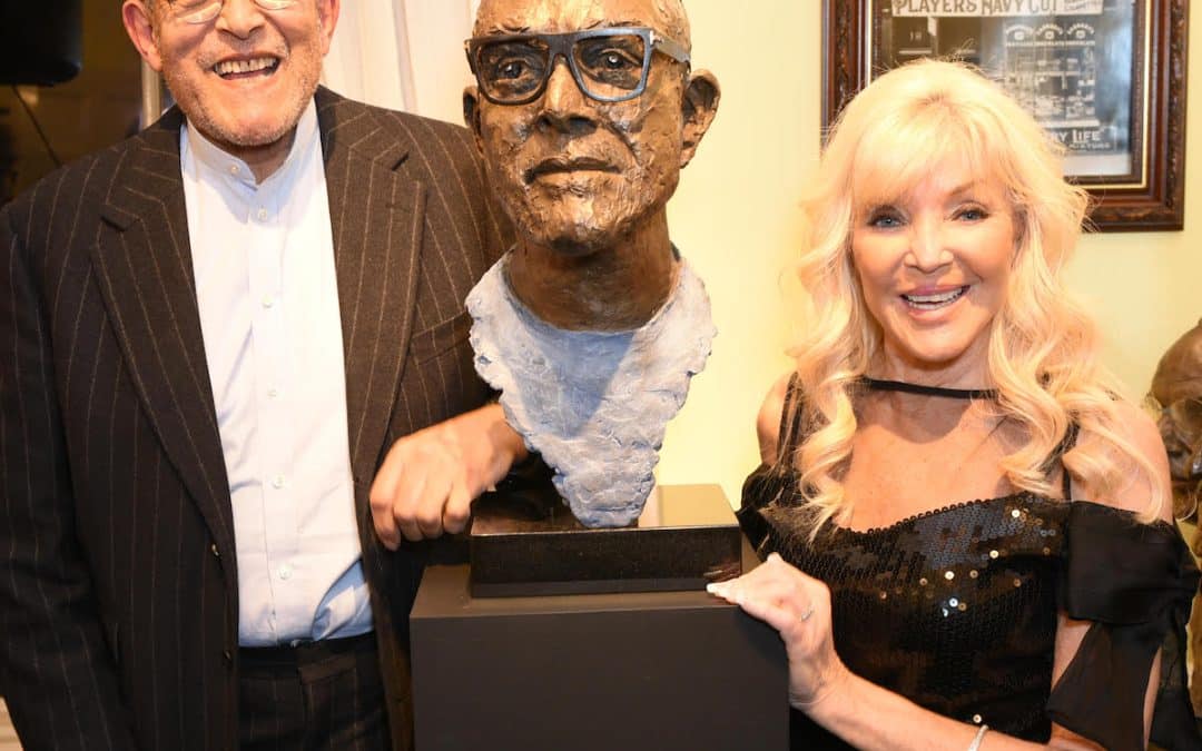 Frances Segelman Unveils Bronze Bust Of Fashion Designer Bruce Oldfield At Festive Charity Event