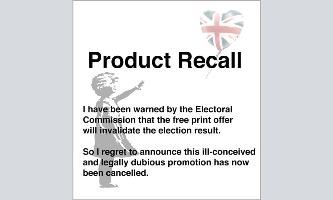Banksy Pulls Anti Tory Election Print After Election Validation Threat