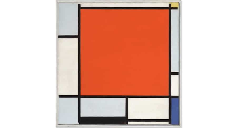 Piet Mondrian, Composition with Large Red Plane, Bluish Grey, Yellow, Black and Blue