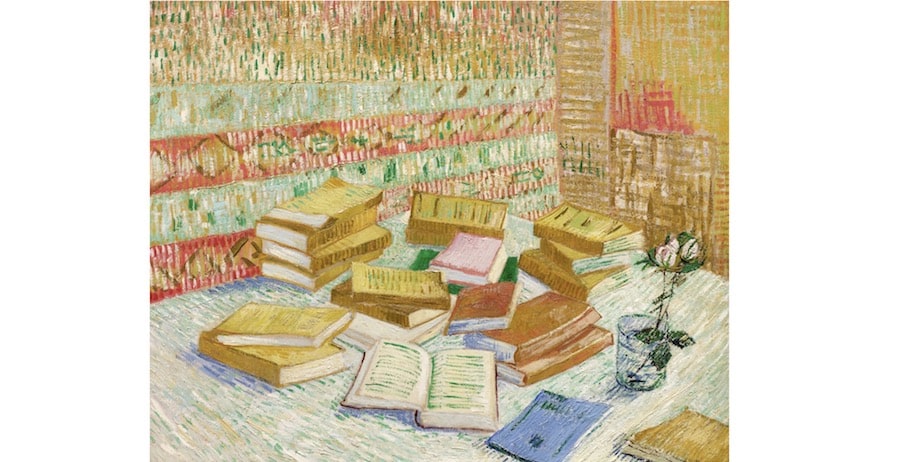 Vincent van Gogh, Piles de romans parisiens et roses dans une verre (