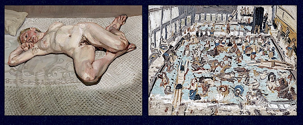 Lucian Freud, Blond Girl on a Bed, 1987; Leon Kossoff, Children’s Swimming Pool, 11 O’clock Saturday Morning, August 1969