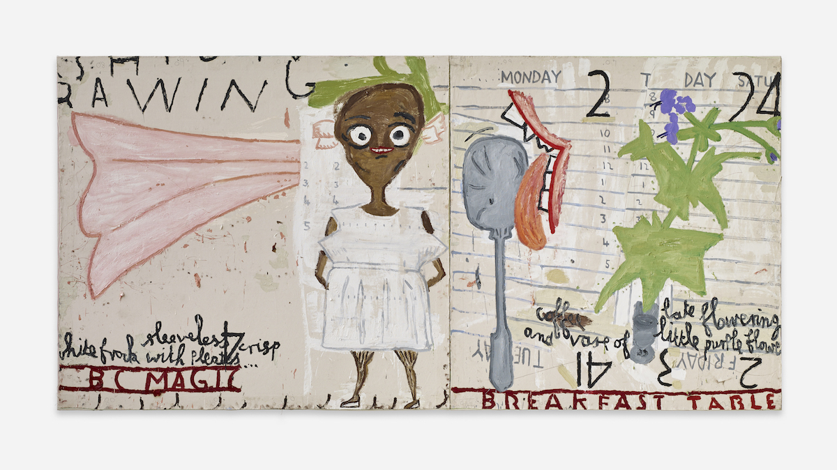 Rose Wylie: Bagdad Café (Film Notes), 2015 - Oil on canvas, 182 x 372 cm, Courtesy of British Council Collection, Photograph courtesy Jari Lager, Photo: Soon-Hak Kwon