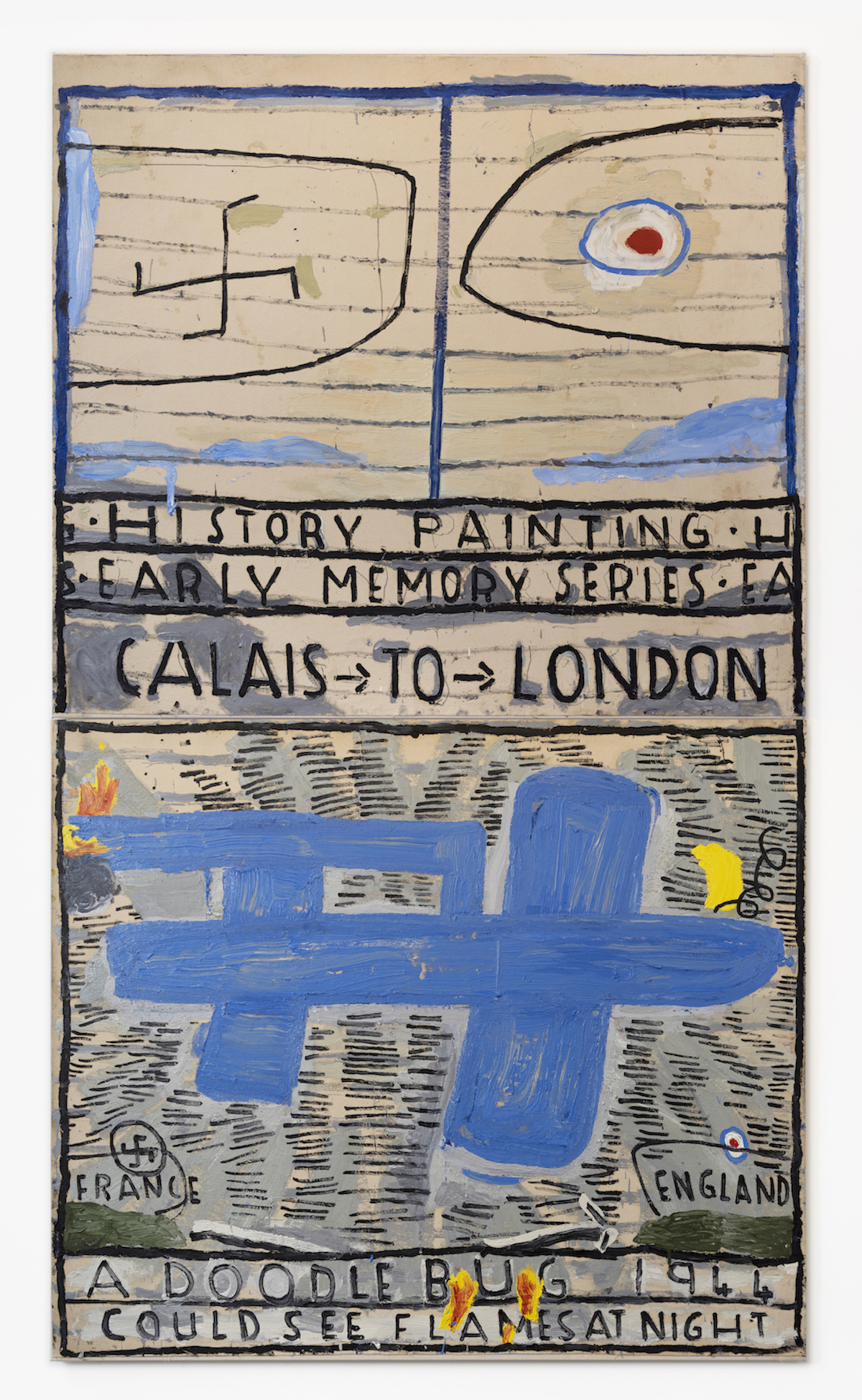Rose Wylie: Wing Tips and Blue Doodlebug, 2022/23 - Oil on canvas, 320 x 185 cm, Courtesy the artist and David Zwirner