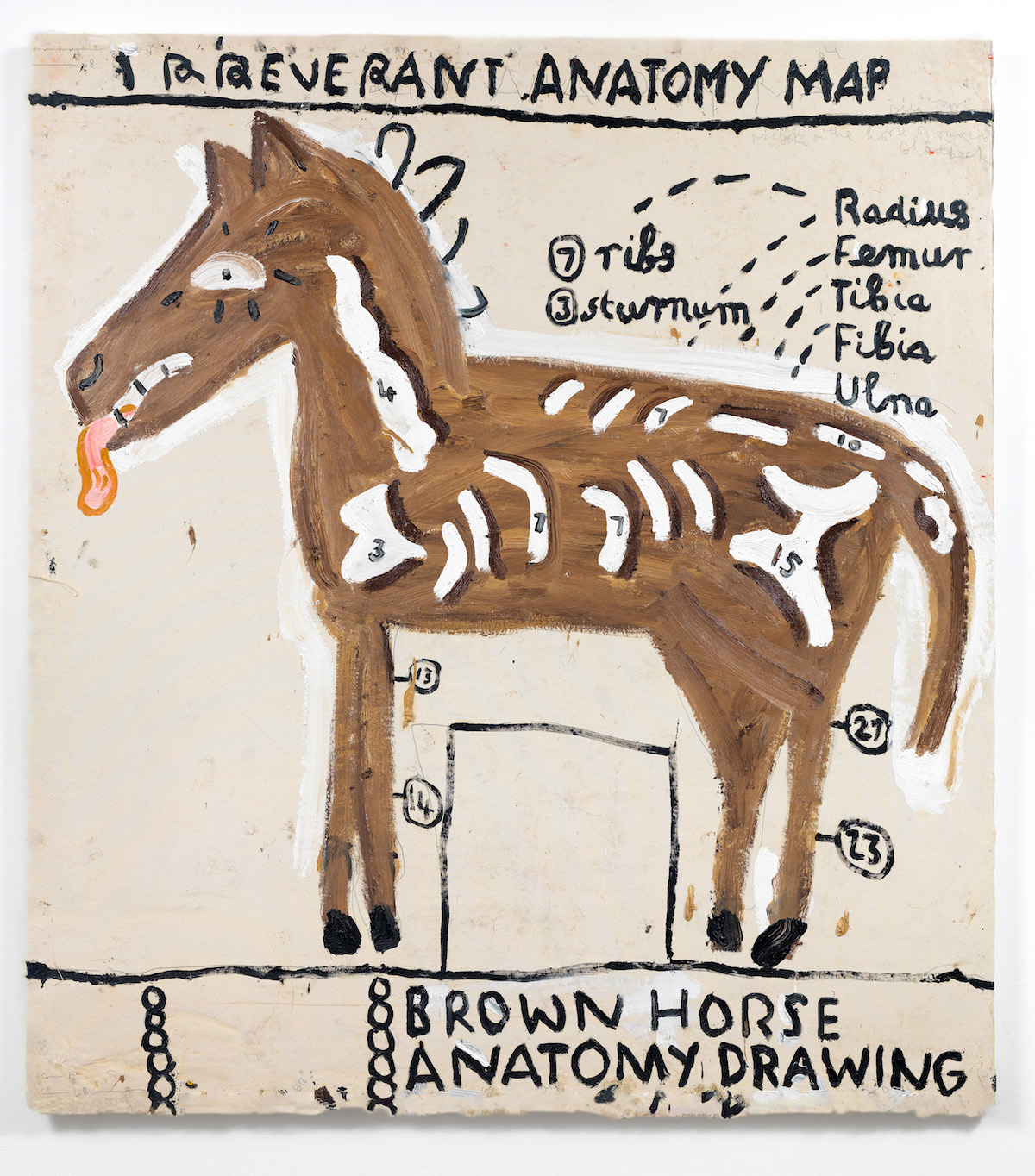 Rose Wylie, Irreverant Anatomy Drawing, 2017 - Oil on canvas, 182 × 165 cm, Courtesy Edwin Oostmeijer, © Rose Wylie. Courtesy the artist and David Zwirner