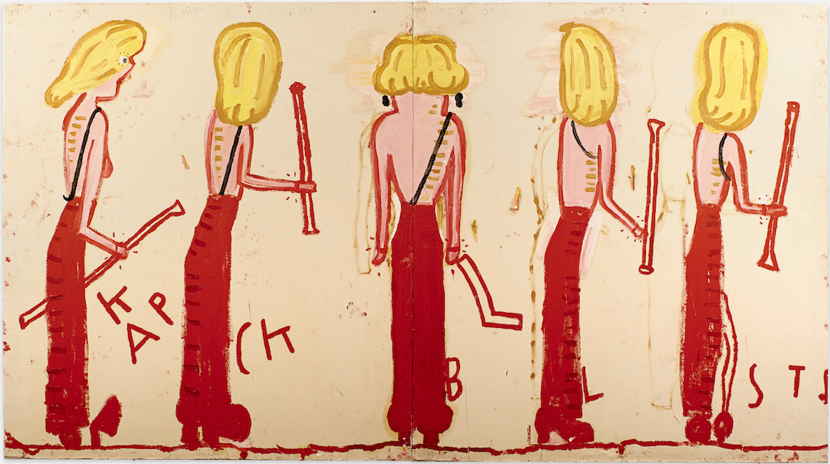 Rose Wylie: Choco-Leibnitz (Self-Portrait), 2006 – graphite, coloured pencil and collage on paper, 30 x 21 cm, Courtesy the artist and David Zwirner, Photograph courtesy Jari Lager, Photo: Soon-Hak Kwon and Choco Leibnitz, 2006 - Oil on canvas, 366 × 285 cm, Tate: Lent from a private collection 2023 © Rose Wylie. Courtesy the artist and David Zwirner. Photo: Jack Hems