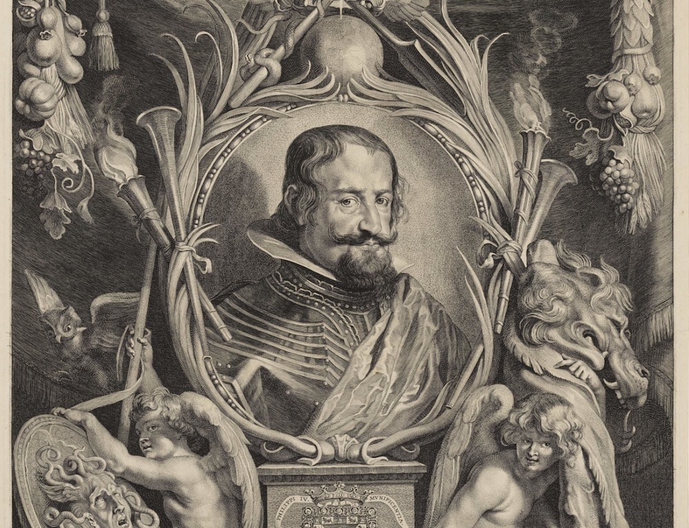 Paulus Pontius (after Diego Velázquez and Pieter Paul Rubens), Allegorical Portrait of the Count-Duke of Olivares (1626; etching and burin on paper, 61.5 x 44.5 cm; New York, Metropolitan Museum)