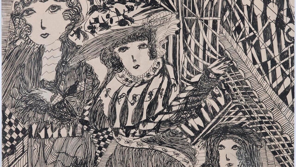 Madge Gill, Untitled, c.1950. Ink on card, 39 × 49 cm. Courtesy: The Gallery of Everything 